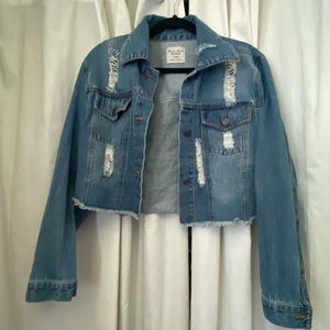 “Love tree denim” ripped cropped jean jacket - size large